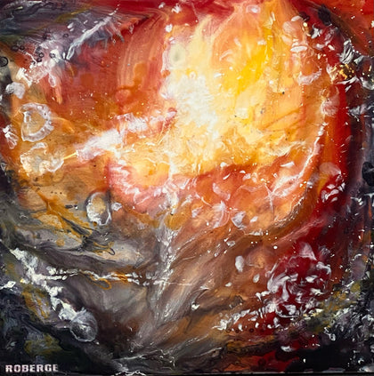 Volcano, artwork from Sylvain Roberge, Quebec and Canadian artist, encaustic painting, galerie art roberge, art gallery, capitale nationale, province of Quebec 